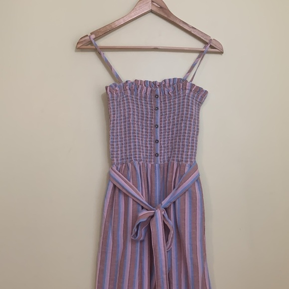 Billabong Multi Color Forward Feelings Smocked Spaghetti Strap Belted Jumpsuit L - Picture 4 of 17